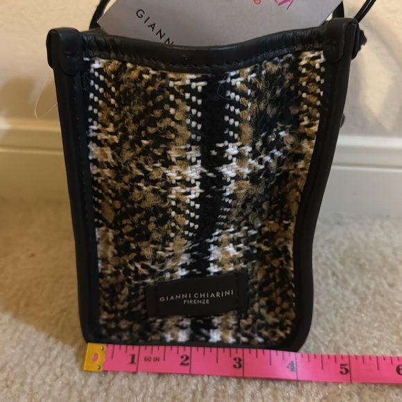 NWT Gianni Chiarini tweed small tote in black/tan, detachable adjustable strap - Picture 4 of 10